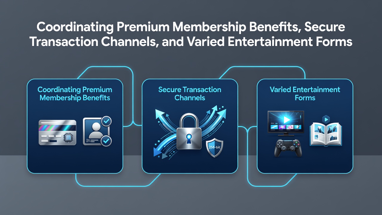 Secure payment gateway integrated with entertainment selection screen on a portable device, highlighting premium benefits and transaction encryption