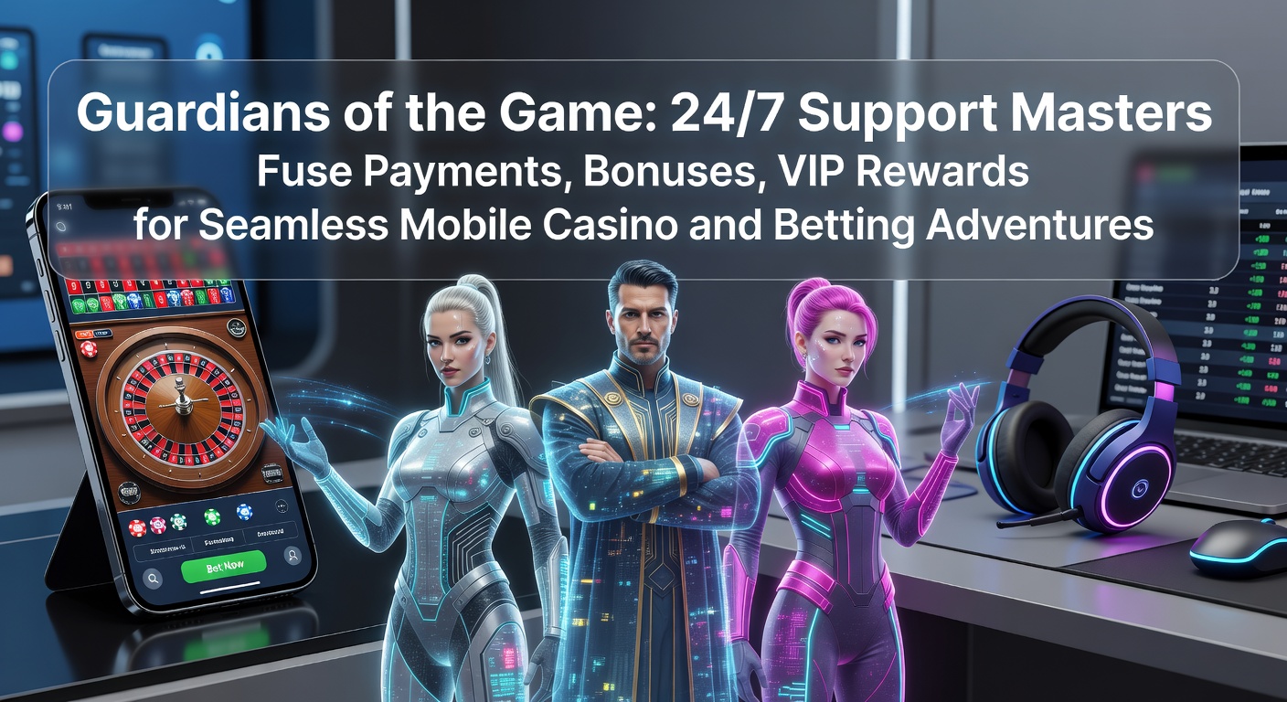 Dynamic illustration of a support agent multitasking with payment icons, bonus chips, and VIP badges glowing on a mobile screen against a casino backdrop