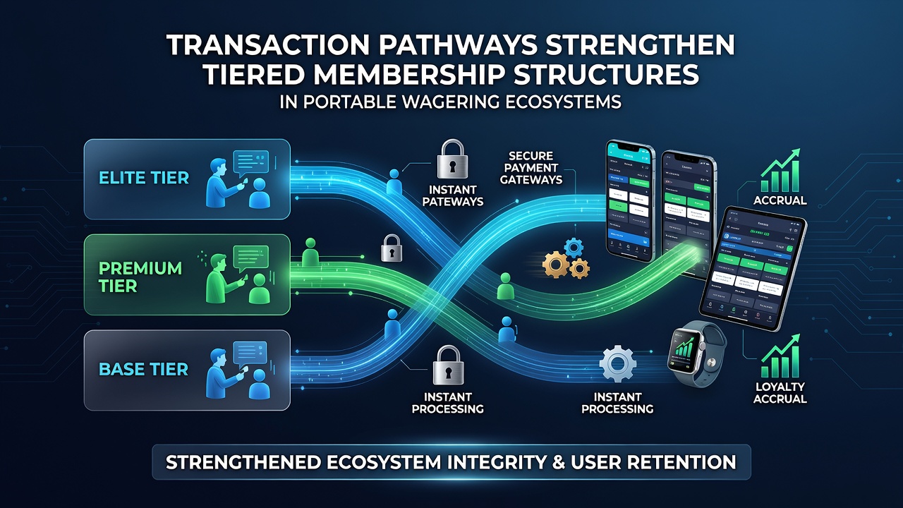 Diagram illustrating secure payment flows linking different membership tiers in a mobile wagering app