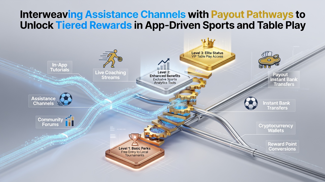 Mobile app interface showing interconnected support and payment features for sports and table games