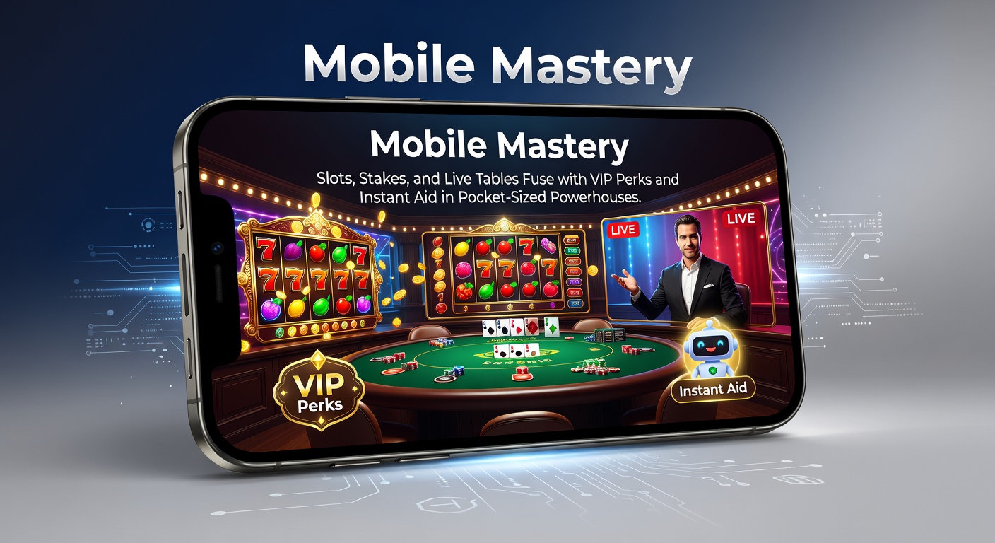 Smartphone screen displaying vibrant mobile casino slots and live dealer tables with VIP badge overlays, capturing the fusion of gaming elements on a portable device