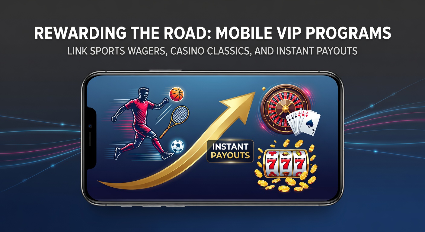 Smartphone screen displaying a mobile casino app with VIP rewards overlay, sports betting odds, slot machines, and instant payout notifications