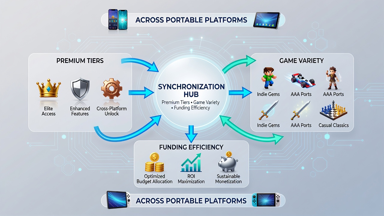 Portable device screen illustrating efficient funding tools connected to premium game access