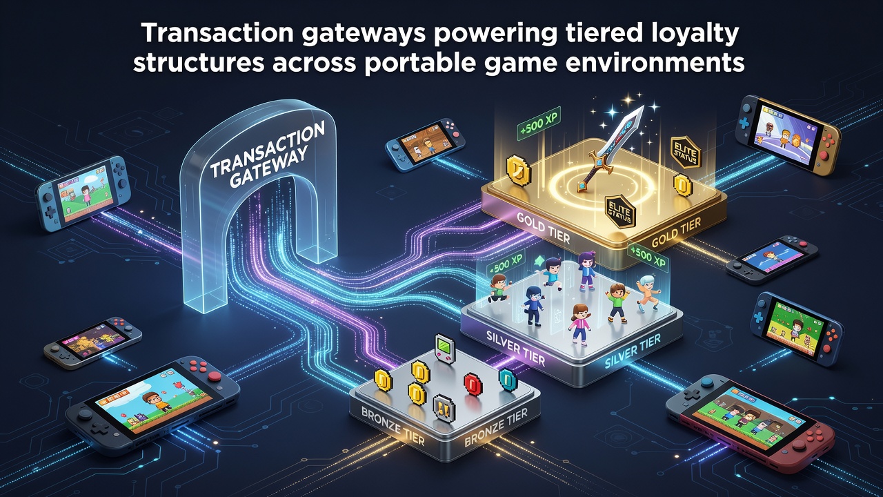 Transaction gateways integrating with mobile gaming loyalty tiers showing secure payment flows and reward accumulation across devices