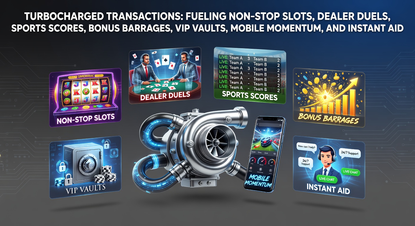 Dynamic graphic showing lightning-fast transactions powering spinning slots, live dealer tables, and sports score updates in a vibrant casino environment
